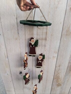 Vintage Wooden Christmas Windchimes Santa Clause Christmas Decor Fabri-Centers